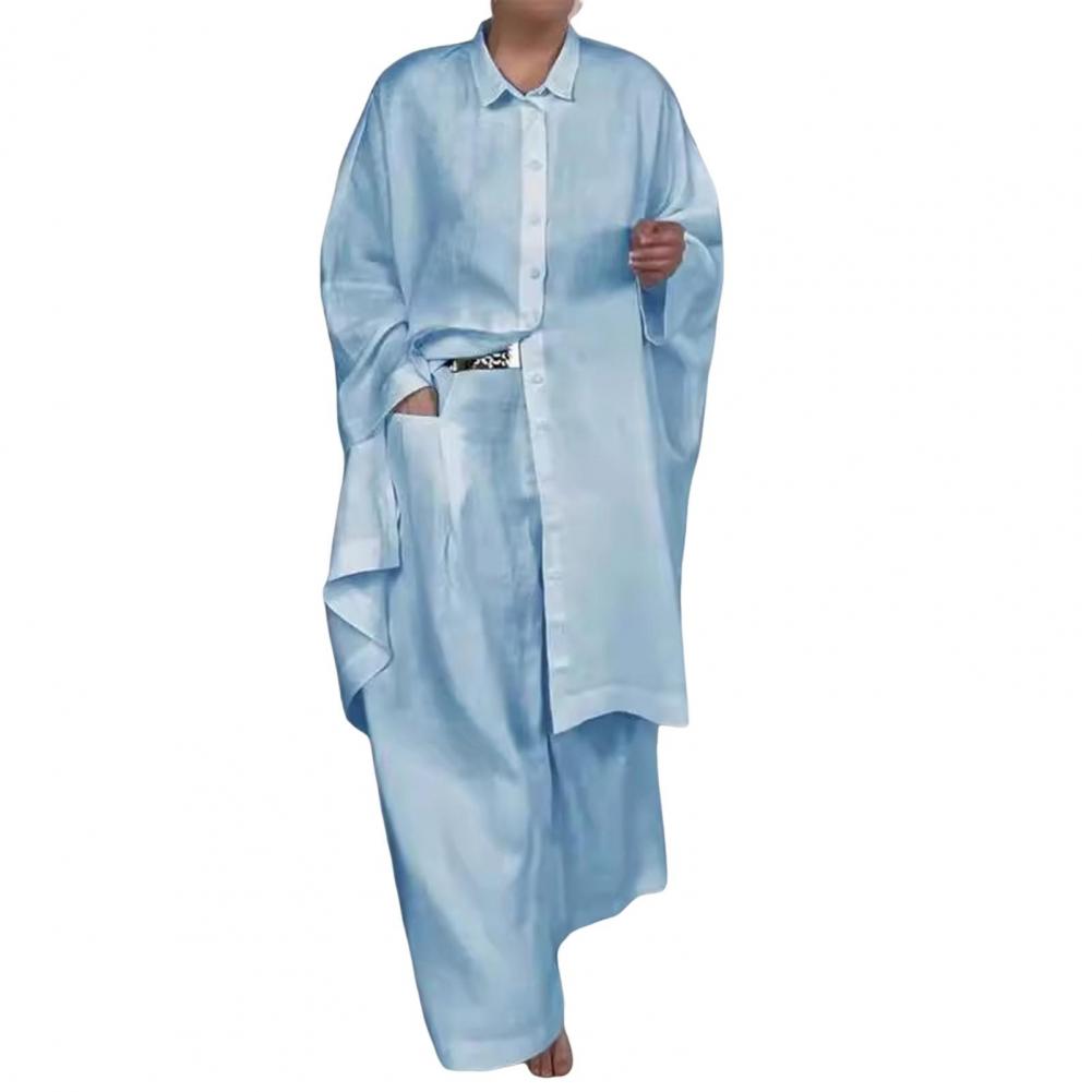 Women Suit Elegant Women's Shirt Pants Set with Lapel Button-down Blouse Elastic Waist Trousers Stylish Ol Commuting for Fall