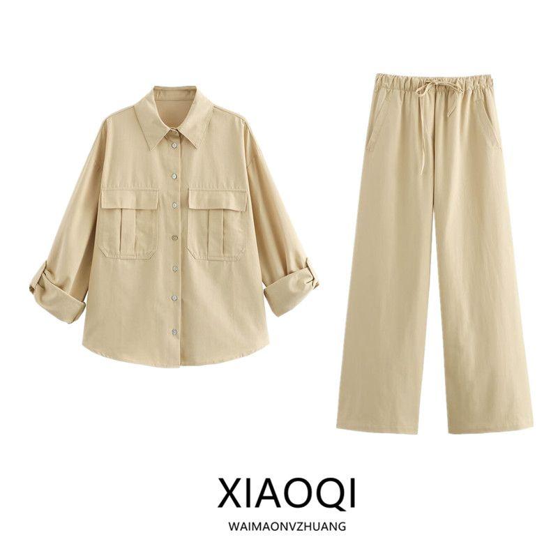 Fashion Style 2024 Summer New Arrival Women's Clothing Easiest for Match Rolled Sleeve Drape Shirt High Waist Wide Leg Pants 3309805