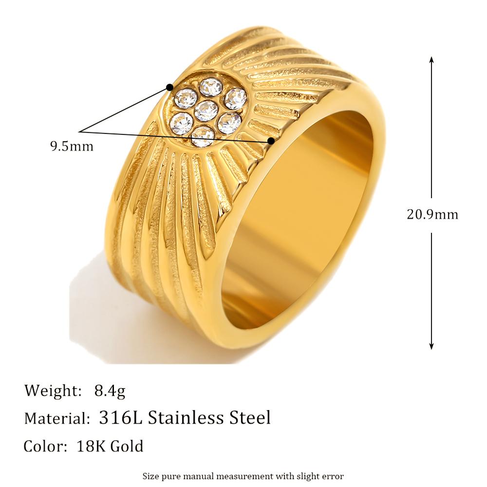 

MamacitaSlay Unisex 18K Gold Plated Stainless Steel Zircon Sun Striped Ring 2025 Trendy Party Waterproof Jewelry Elegant Ring 7 золотой