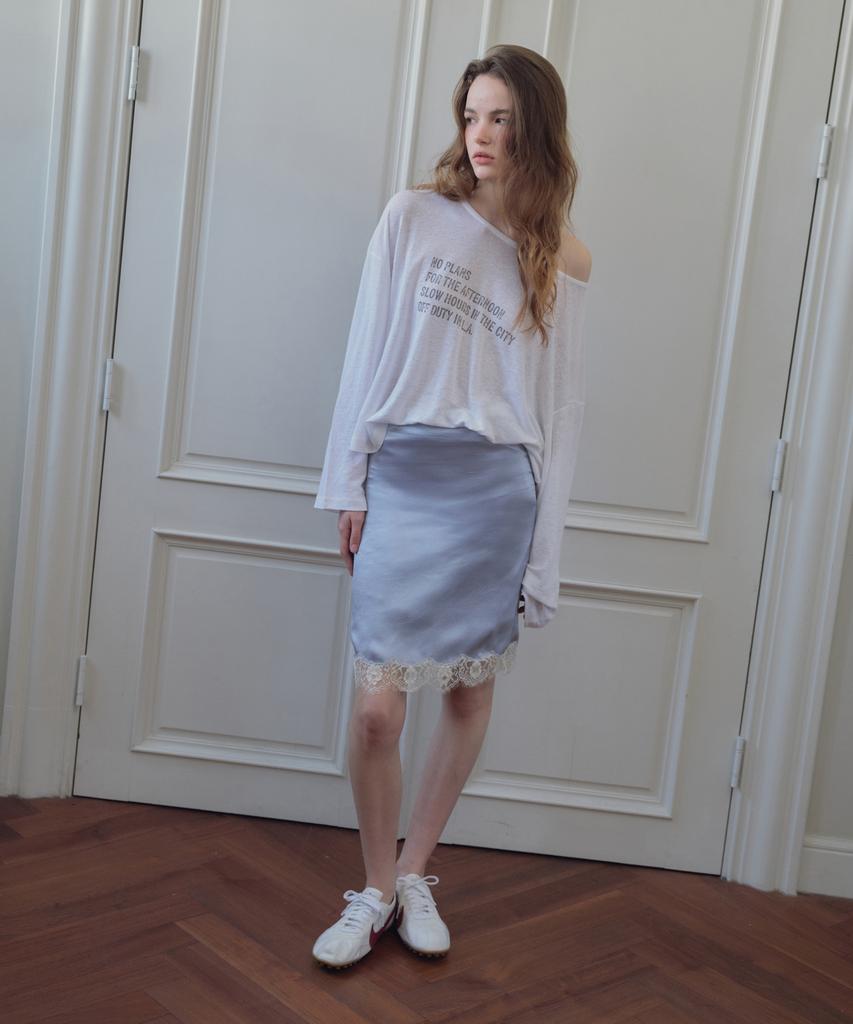 Cita Satin Lace Midi Skirt_Cts631(Blue)