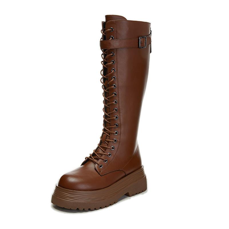 Britischer Stil Ritterstiefel Damen 2025 Herbst und Winter neue Damen Cowboystiefel lässige vielseitige lange Stiefel dicksohlige hohe Stiefel