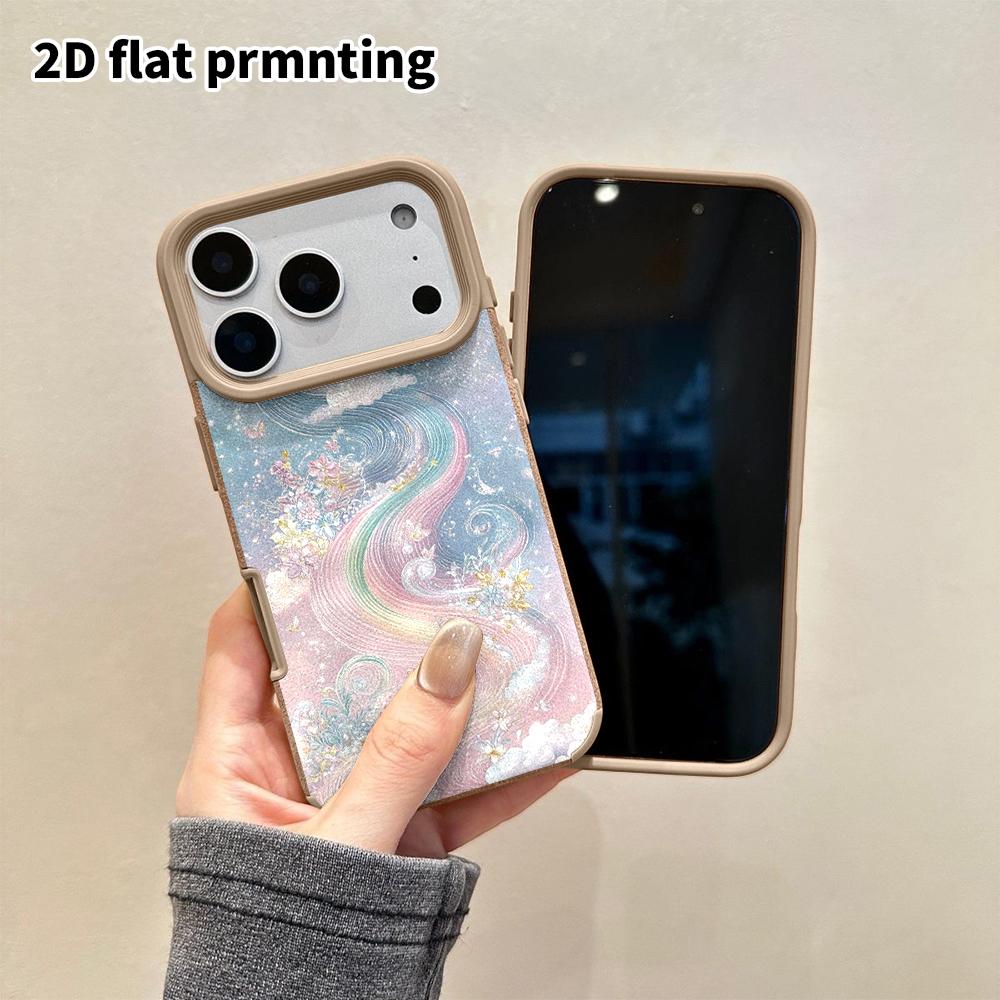 Phone Case: 2D flat lambskin suitable for iPhone 18 17 16 15 14 13 Pro cases, dreamy flow patterns, pink-purple shimmering sea, Christmas and Hallowee