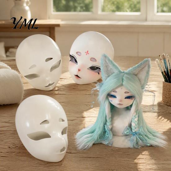 Full Face Plastic Mask DIY Blank Fox Mask, White Furry Head Base Unpainted Animal Anime Style Costume Fursuit Accessory for Halloween Masquerade