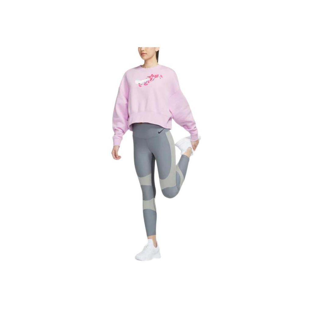 Nike Floral Logo Relaxed Crew Neck Sweatshirt Women Tops Pink DJ4136-621
