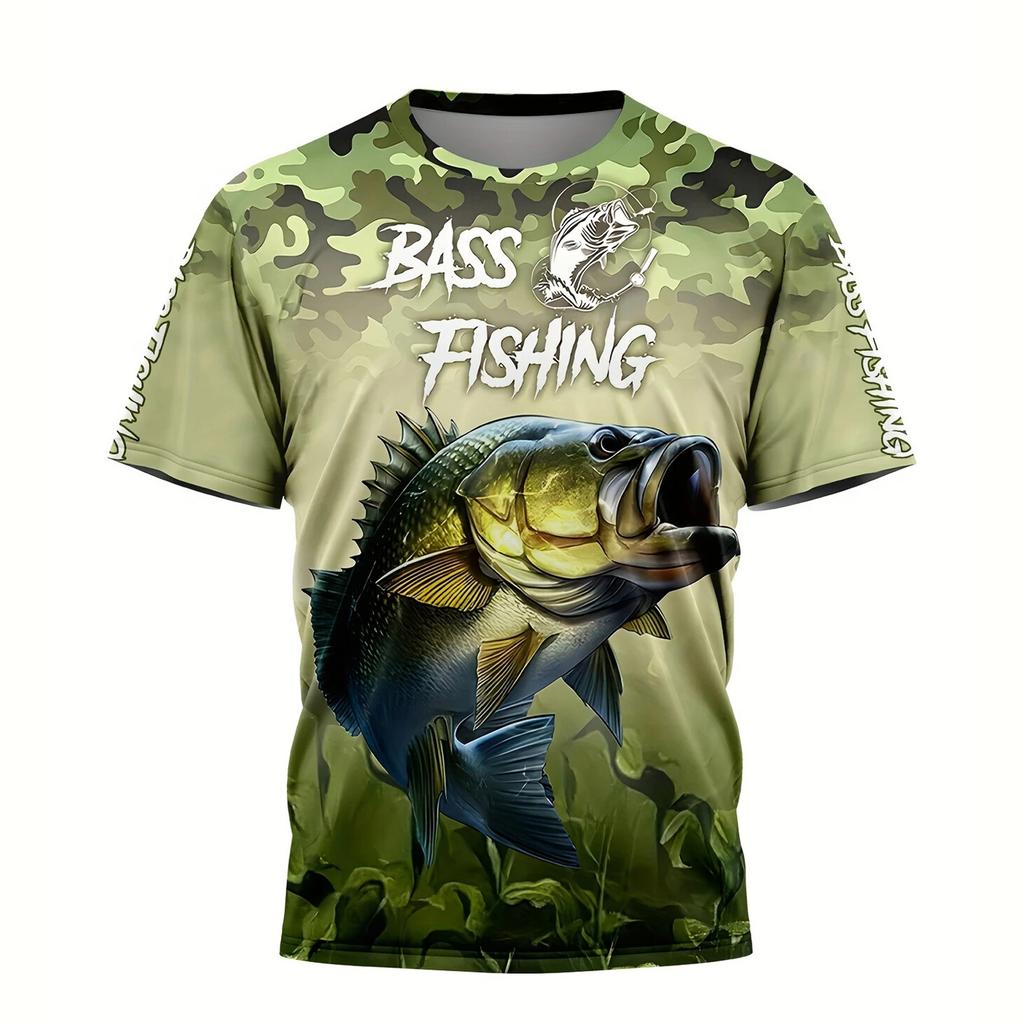 Summer Round Neck 3D Fish Graphic Print Top Fashionable Casual Short Sleeved Men's T-shirts
