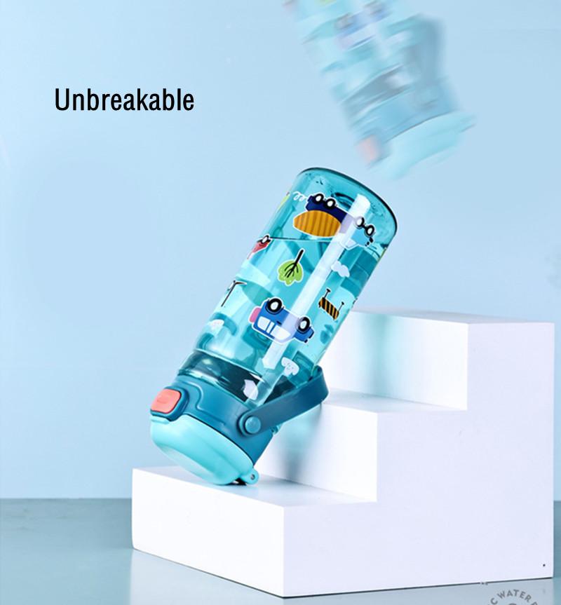 550ml Kids Healthy Plastic Water Bottle With Straw BPA Free Leak-Proof Durable Unbreakable Cartoon Drinking Bottle With Handle
