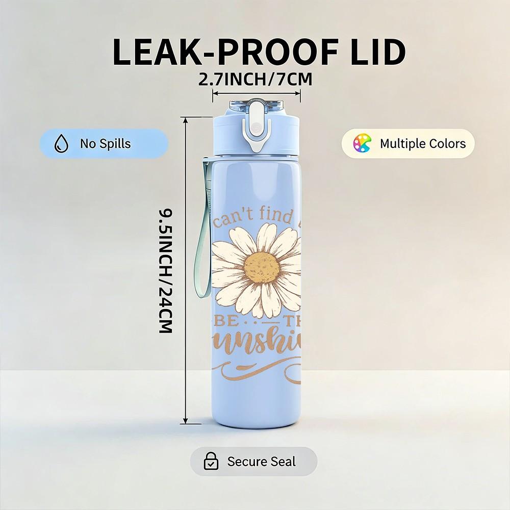 1PC Sunflower Sunshine Quote Print 750ml Color Plastic Sports Water Bottle Leakproof Flip Straw Lid Suitable for Sports Office Home Use