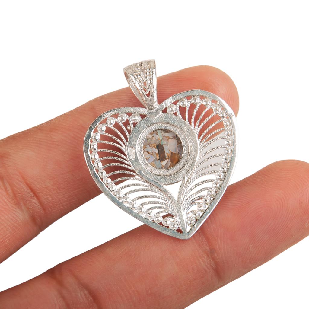 Ethiopian Copper Turquoise Gemstone 925 Sterling Silver Jewelry Boho Pendant1.4" CP-15-38