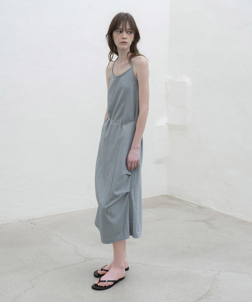 Mosyupamosyu Halterneck Strap Sleeveless Dress [Blue Khaki]