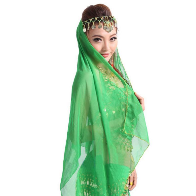 Copricapo Danza del Ventre Donna Fascia Scarf Headpiece Chiffon con Monete Costume da Ballo