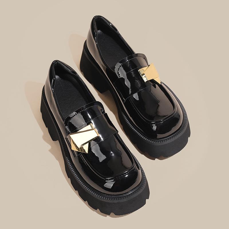 Leather small leather shoes women's spring new retro British rough heel single shoes large size -4