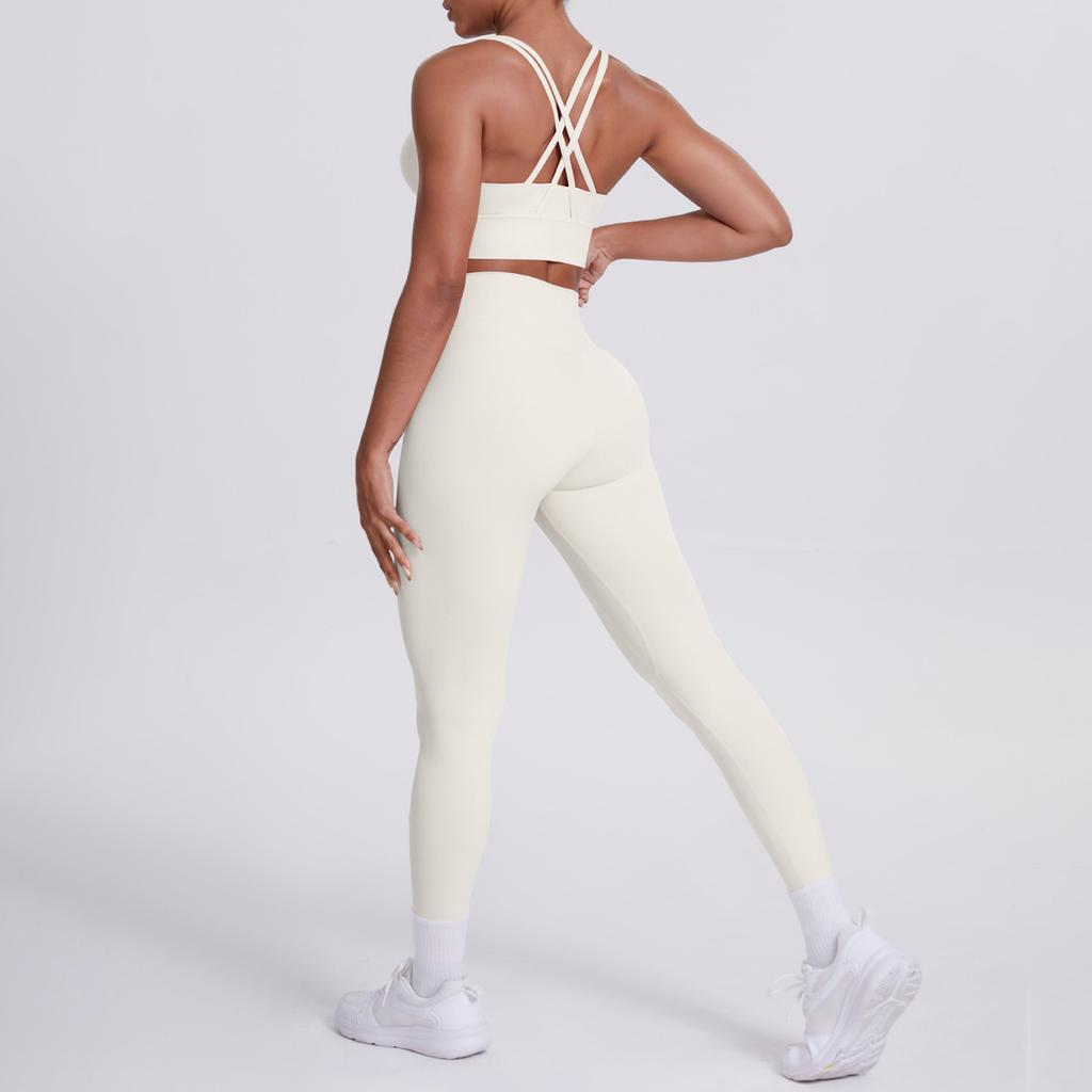 Nude Brushed Cross Back Bra, Casual Sports, Hip Lifting Pants, Fitness Yoga Suit, Two-piece Set