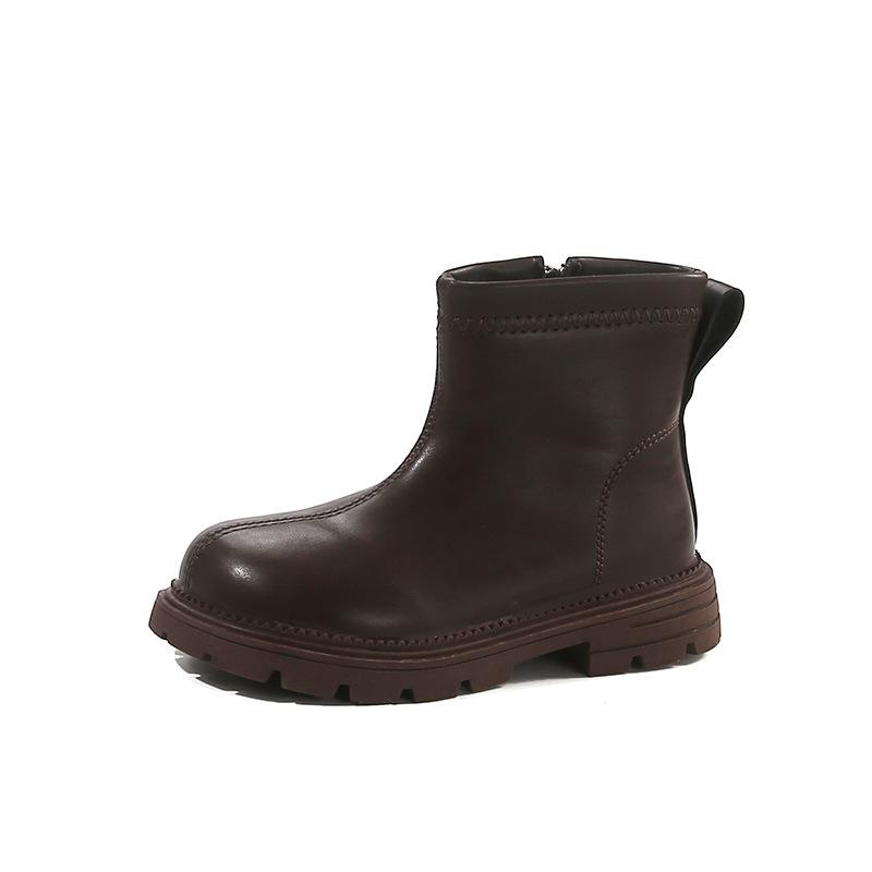 

Childrens Leather Boots Fall British Martin Boots Fashion Korean Solid Boys Girls Shoes size 26 коричневый