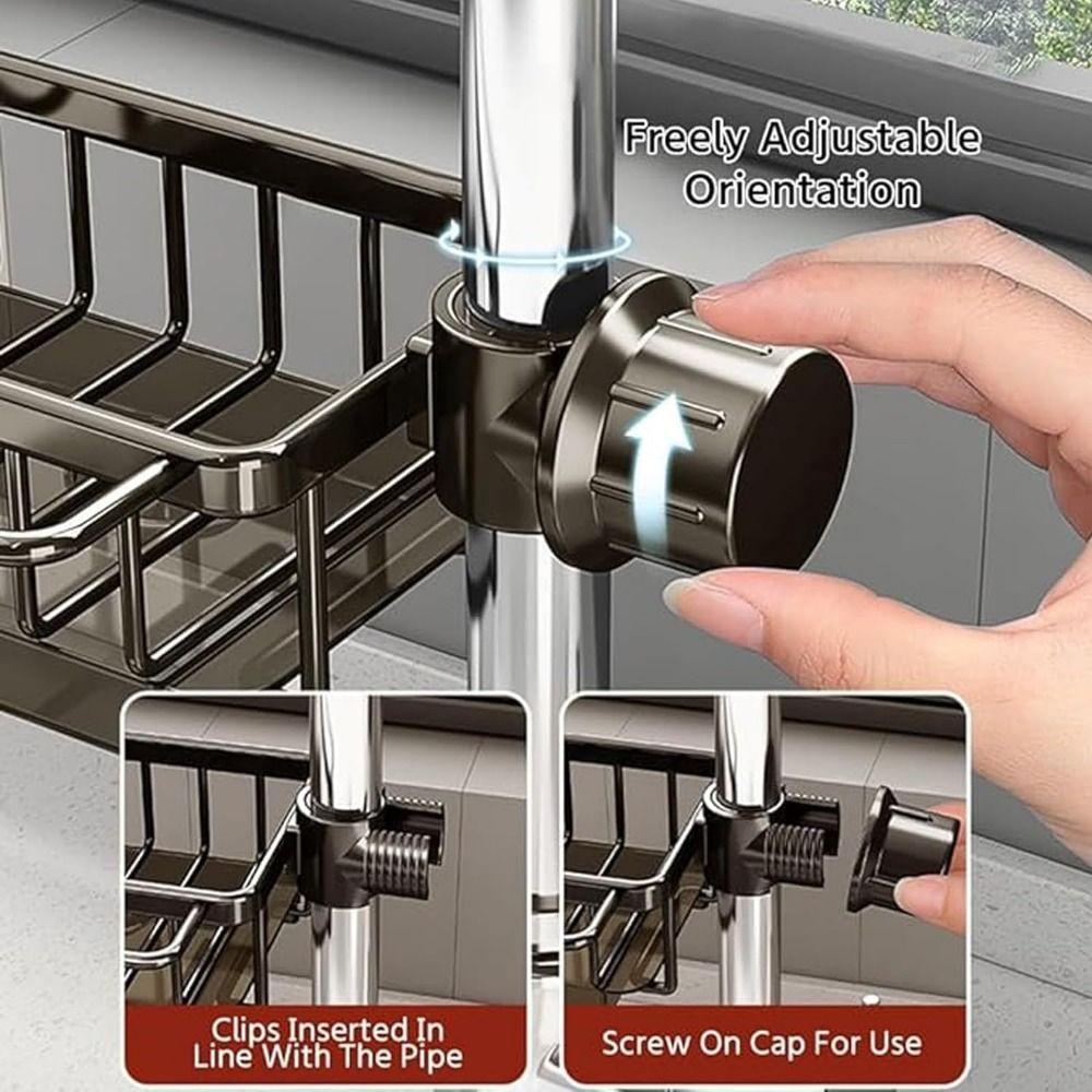 Portaspugne per Piatti in Alluminio Spaziale Scaffale Rimovibile per Gocciolamento del Lavello Organizzatore per Rubinetto del Lavello della Cucina Sapone