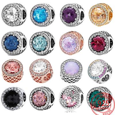 Autentico Marchio Argento Sterling 925 Blu Scuro Viola Pavé Opale Gemma Perla Ciondolo Adatto Braccialetto Moda Gioielli Set Donna Regalo Ragazza