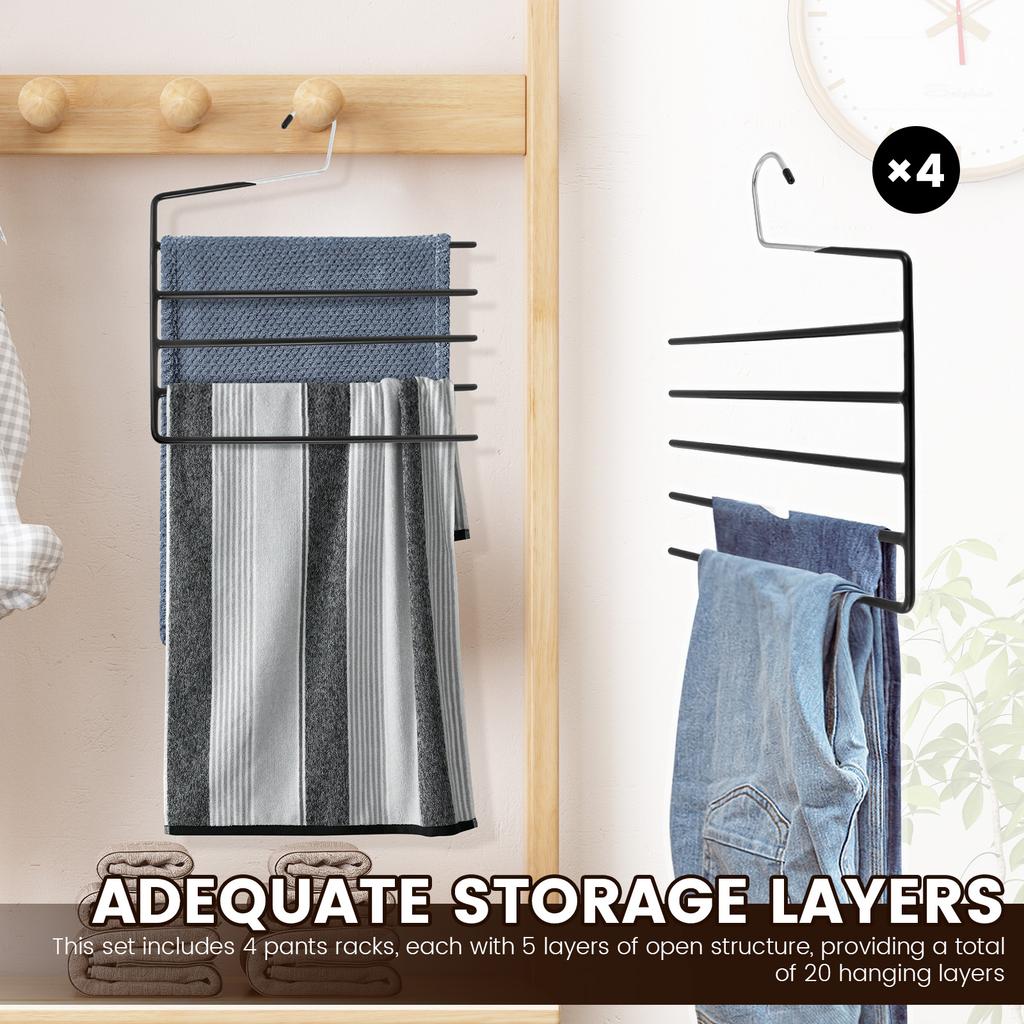 4Pcs 5 Tier Open Ended Pants Rack Nonslip Garden Flag Holder Space Saving Pant Hanger for Jean Trouser Pant Storage Organizer