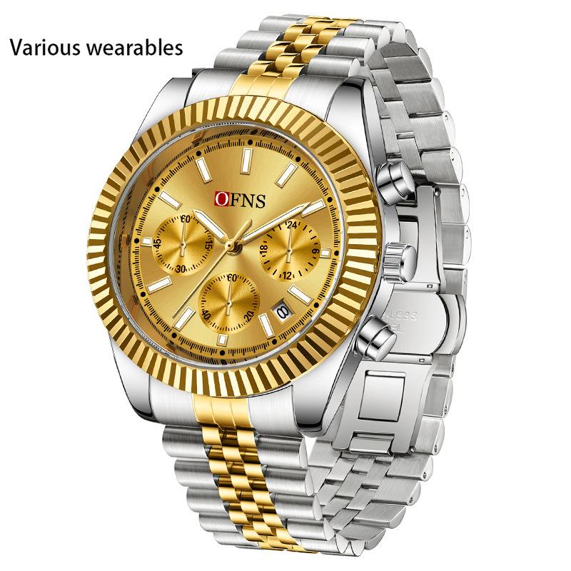 New Men's Watch Business Three-eye Six-pin Quartz Watch Luminous Calendar Waterproof Men's Watch