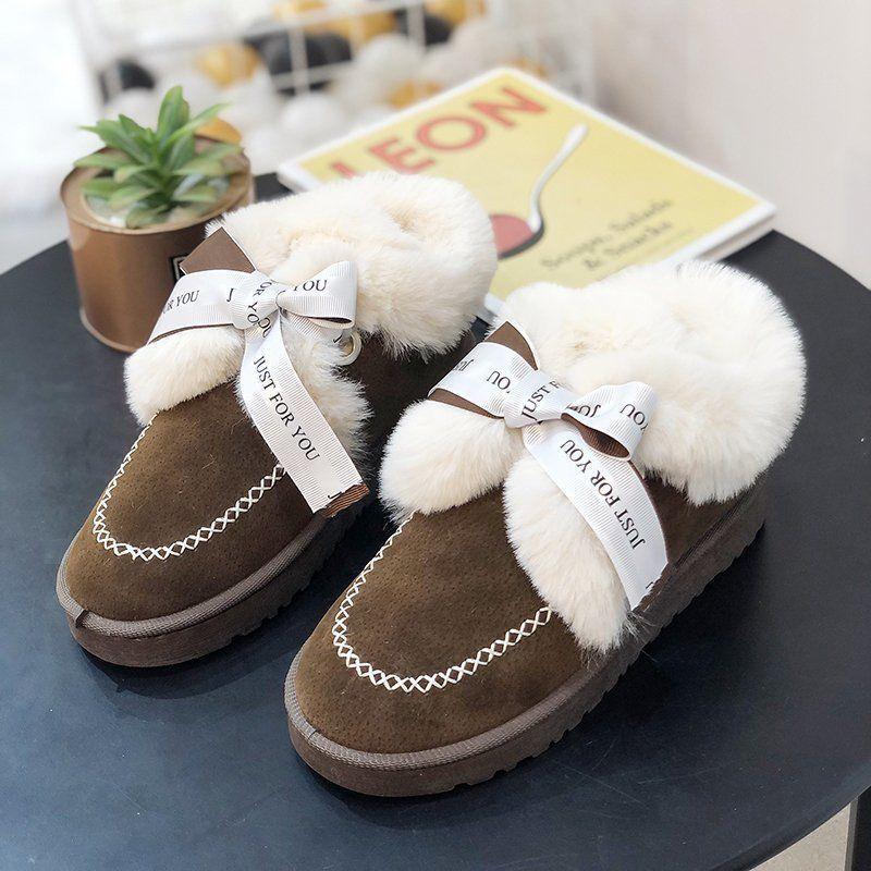 

Теплые толстые меховые зимние ботинки женские зимние 2024 года, ботинки, обувь на низкой платформе, эластичная женская обувь с подкладкой, распродажа на плоской подошве 35