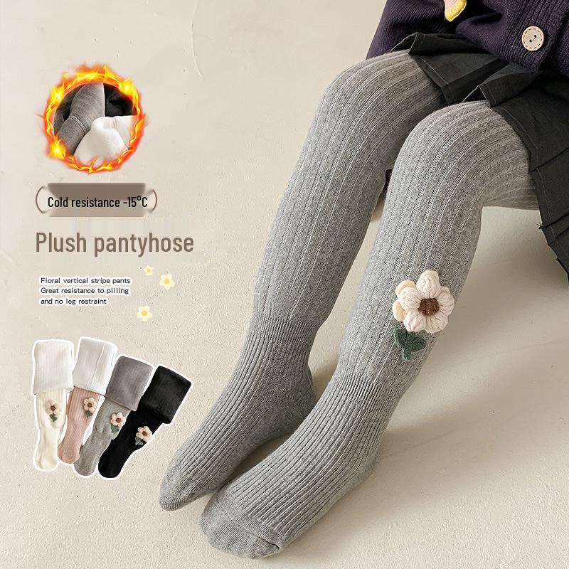 Mädchen Leggings mit Blumenmuster, warm gefüttert mit Samt: Kuschelige Herbst-/Winterstrumpfhosen für Babys und Kleinkinder