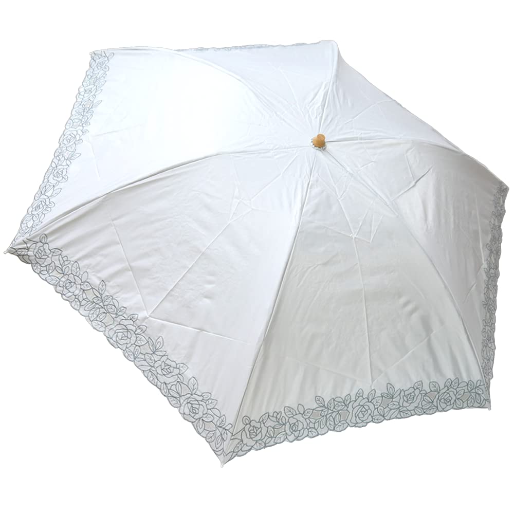 Neuer Japanischer Faltbarer Sonnenschirm, Geeignet für Sonnenschutz und UV-Schutz, Mit Blumen-Rosen-Stickerei, Regenschirm, Leichtgewicht, Schutz, 99,99% Rate, (Cremefarben)