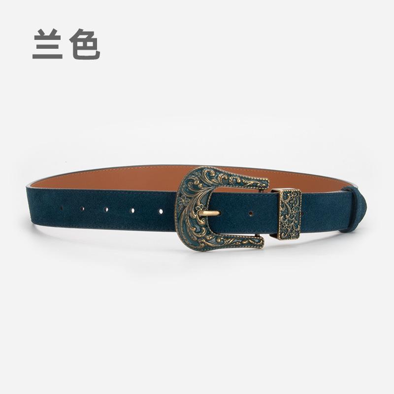 Women'S Leather Belt Personalized Retro Style Carved Needle Buckle Skirt Decorative Belt Women