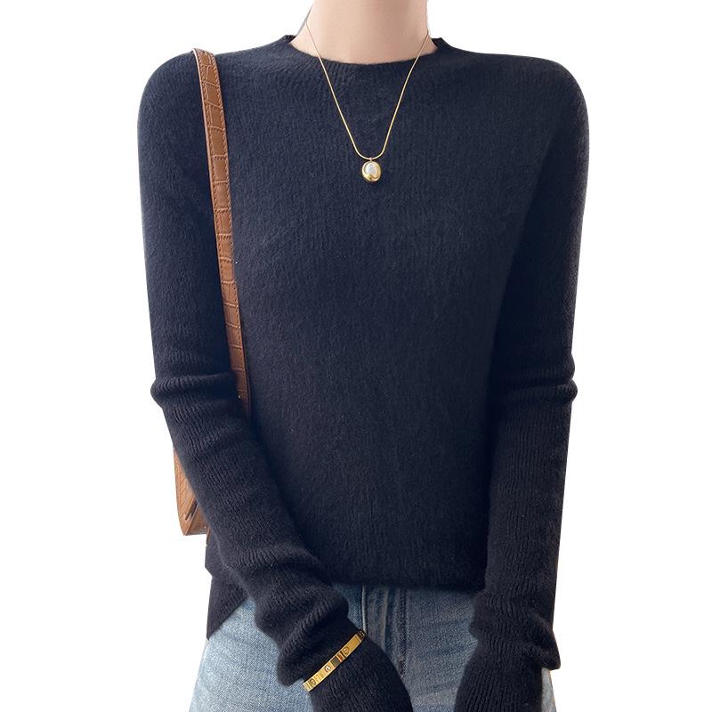 Women's Slim Fit Half-High Neck Wool Sweater - Autumn/Winter Collection, 100% Pure Wool Pullover Base Layer