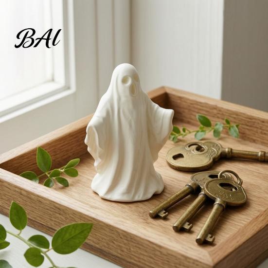 Halloween Ghost Ornaments 3D Printed Statue Ornament, Funny Figurine, Minimalist Pleated Party Supplies Cloak Sculpture for Home Tabletop Decoration