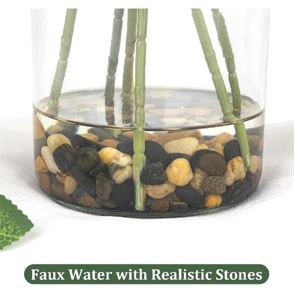 MACTING Artificial Eucalyptus Stems in Glass Vase with Faux Water Stones 14" Fake Sage Green Plants Eucalyptus Leaves for Table Centerpieces Bathroom