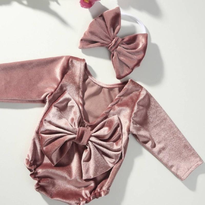 Strampler für Fotoshootings von Kleinkindern mit großer Schleife auf der Rückseite und passendem Kopfbedeckungsset, Jumpsuit für Neugeborenenfotografie