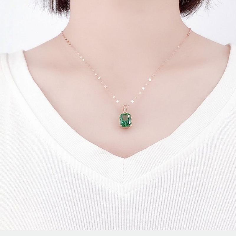 Exquisite Rose Gold-Plated Purple Gold Square Greenstone Pendant 585 Russian High-End Fashion Colored Gold Women'S Collarbone Chain
