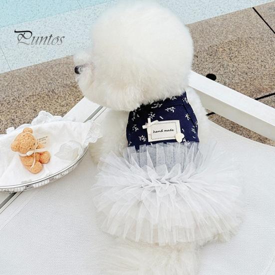 White Tutu Dog Dress Dress, Floral Sleeveless Princess Style Lightweight Pet Outfit Summer for Small Dogs Teddy Bichon Frise Skirt