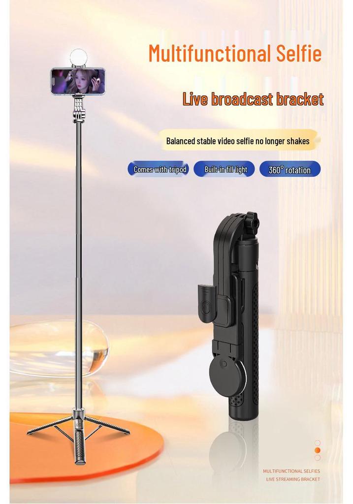 1M Extendable Selfie Stick with Fill Light & Live Streaming Bracket