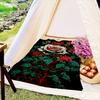 Red and White Rose Theme Pattern Flannel Printed Blanket Suitable for All Seasons Suitable for Living Room Office Sofa Travel