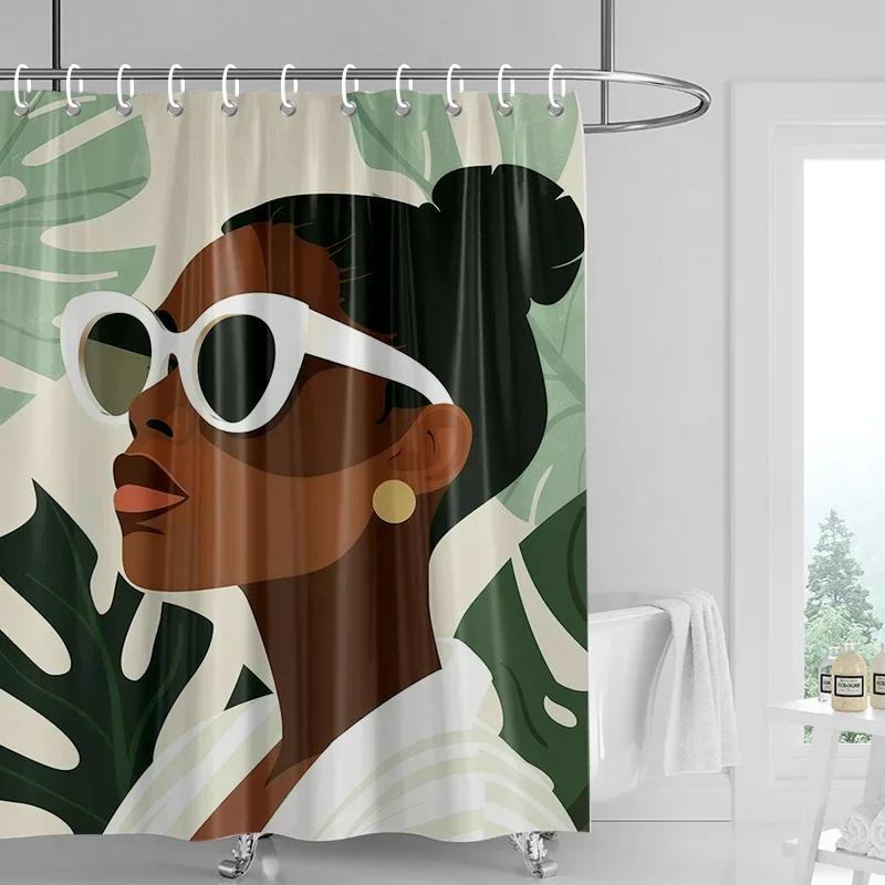 Nordic Simple Style Morandi Shower Curtain Abstract Plant Character Pattern Bathroom Bathtub Dual-Use Shower Curtain 120X180cm
