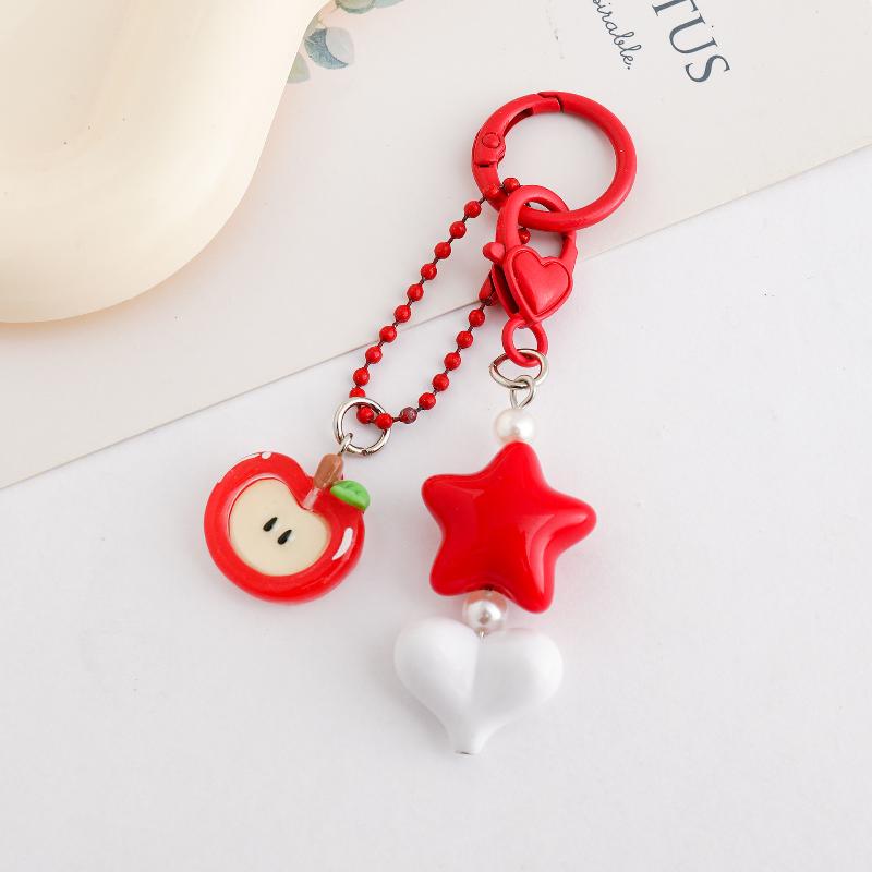 Starfish Beaded Keychain Imitation Pearl Acrylic Pentagram Keyring Girls Earphone Case Phone Decor Ornaments