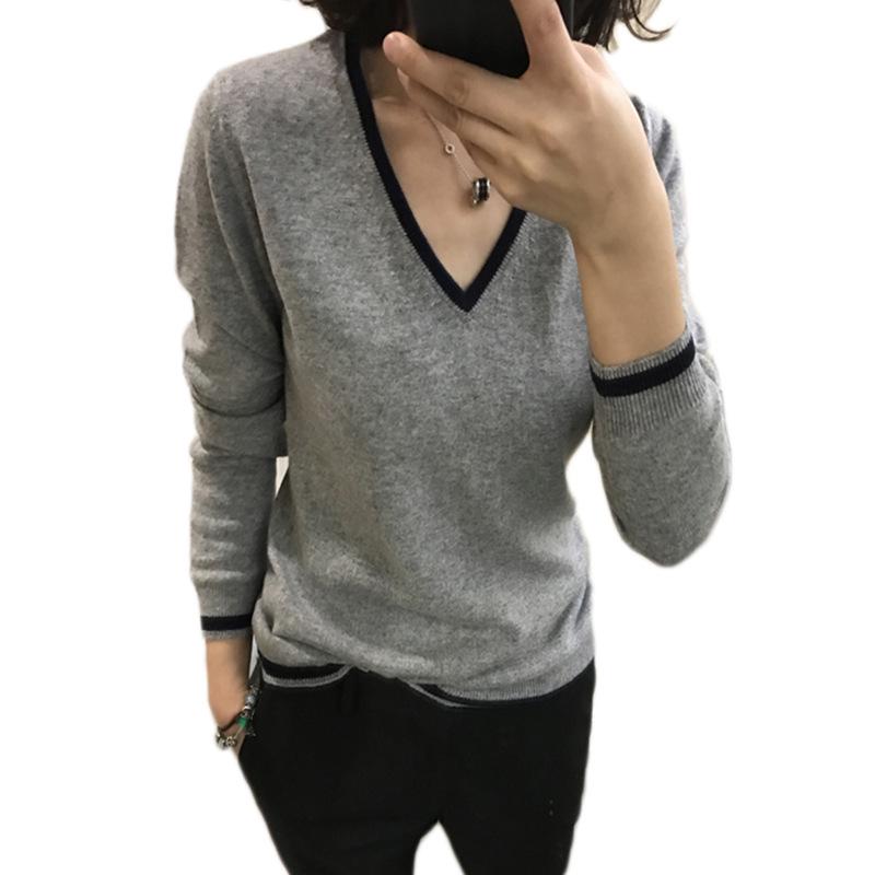 2023 Autumn V-Neck Women's Loose Knit Pullover Sweater