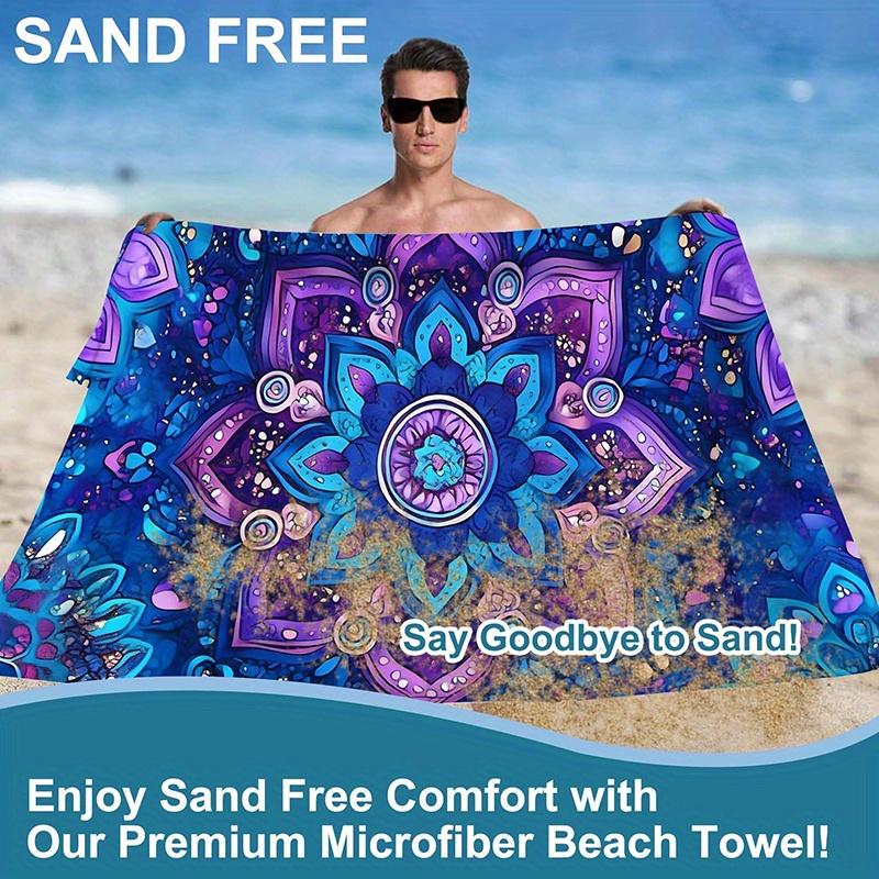 Boho Purple Mandala 2D Flat Printed Microfiber Beach Towel Sandproof Waterproof Summer Pool Vacation Bath Blanket 1Pc