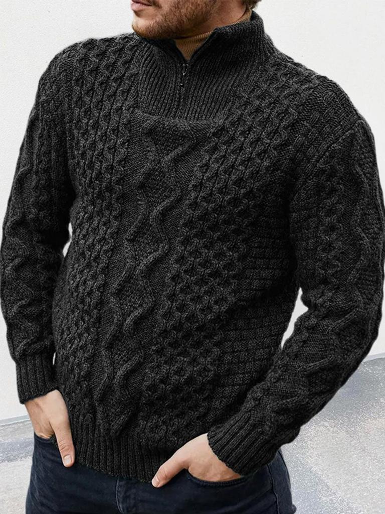 2025 Autumn/Winter Men's High Neck Zipper Cable Knit Sweater