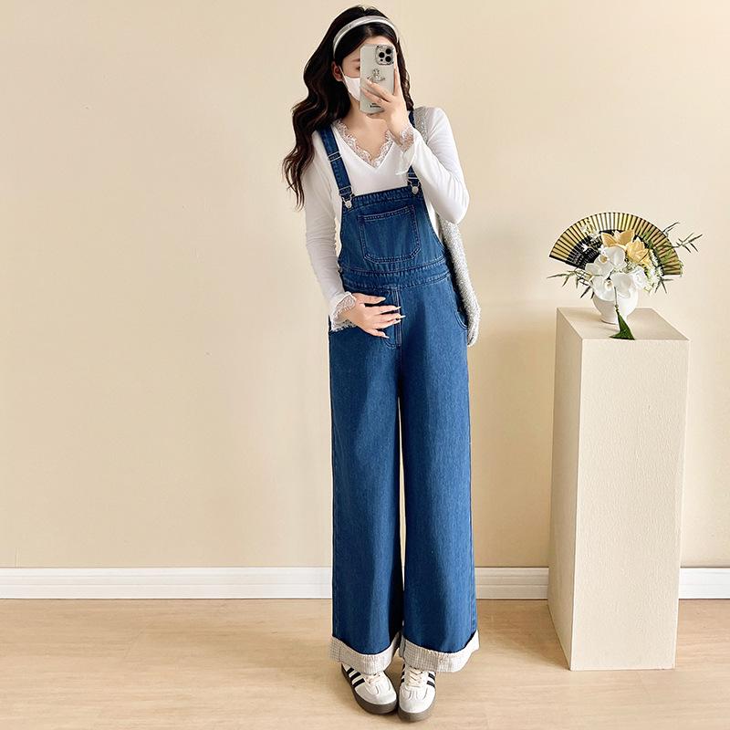 2025 Autumn Retro Blue Maternity Denim Overalls - Slimming and Loose Fit XL джинсовый синий