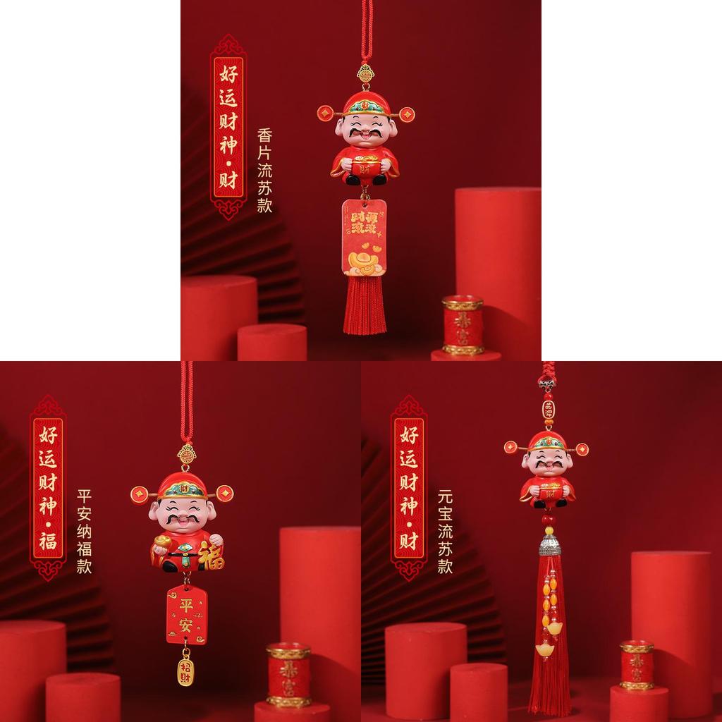 Traditional Car Pendant Resin Lucky God Rearview Mirror Decor For New Year Celebration