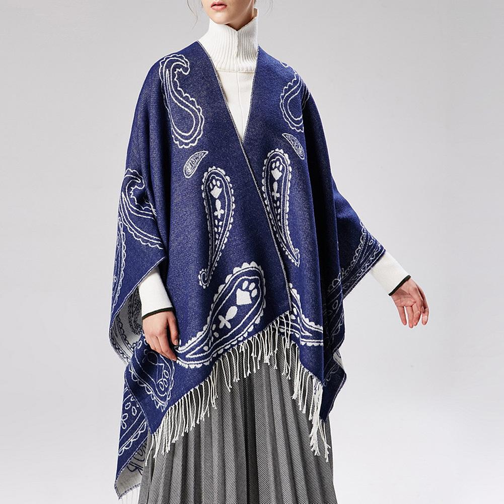 Women Fashion Printing Tassel Shawl Winter Warm All-match Cloak Scarf