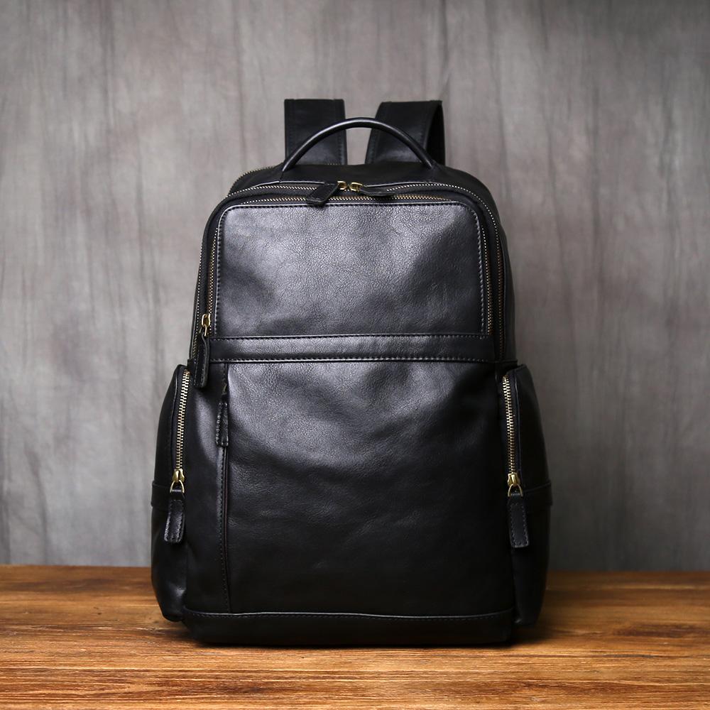 

NZPJ Genuine Leather Men s Backpack Top-Grain Cowhide Casual Travel Backpack Multi-Compartment 16-Inch Laptop Bag чёрный