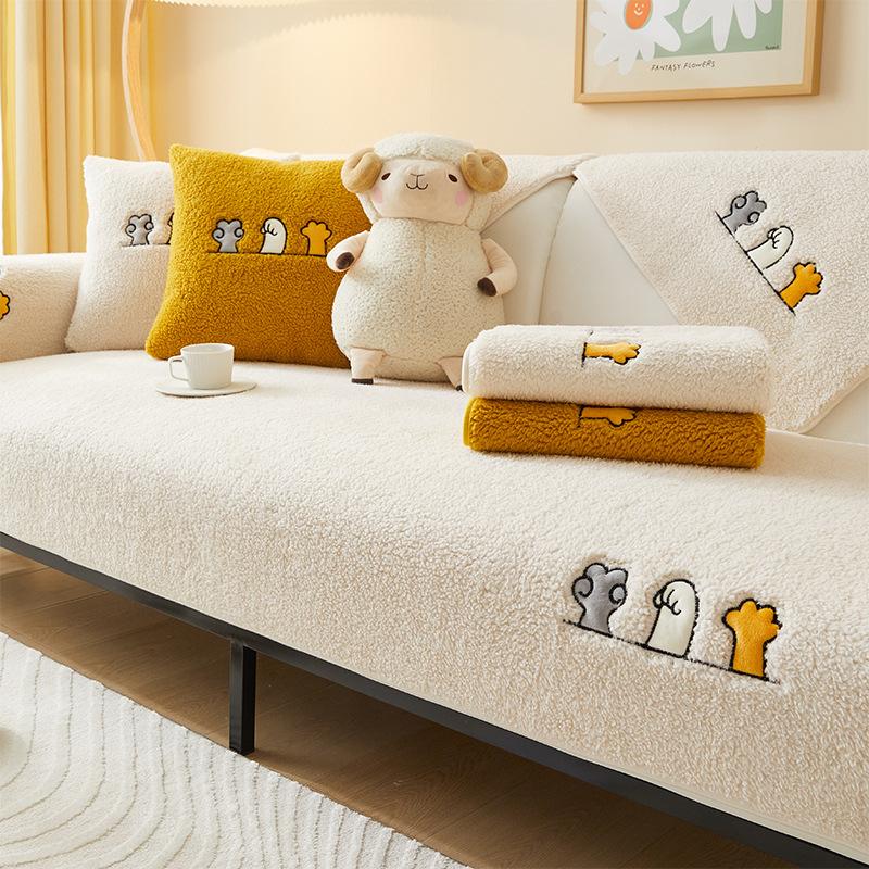 New Internet Celebrity Sofa Cushion Winter Plush Thickened Seat Cushion Non-Slip Light Luxury Leather Sofa Cover Cloth Towel
