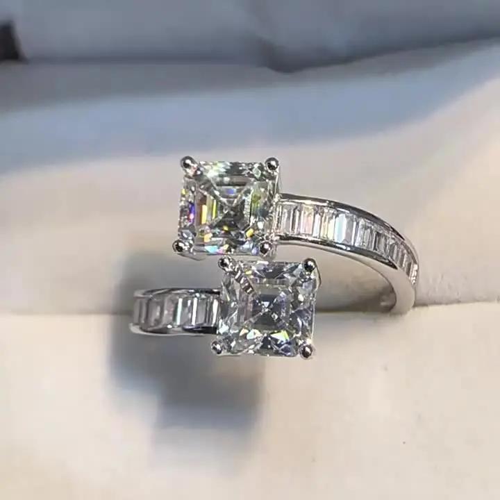 2CT Asscher Moissanite Diamond D Color Women's Ring S925 Sterling Sliver 18K White Gold Square Rings Fine Jewelry for Women