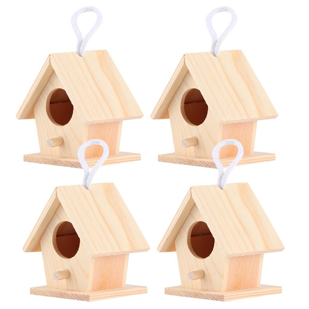4Pcs Outdoor Wooden Bird House Hanging Bird Resting Nests Box Garden Decoration Ornament