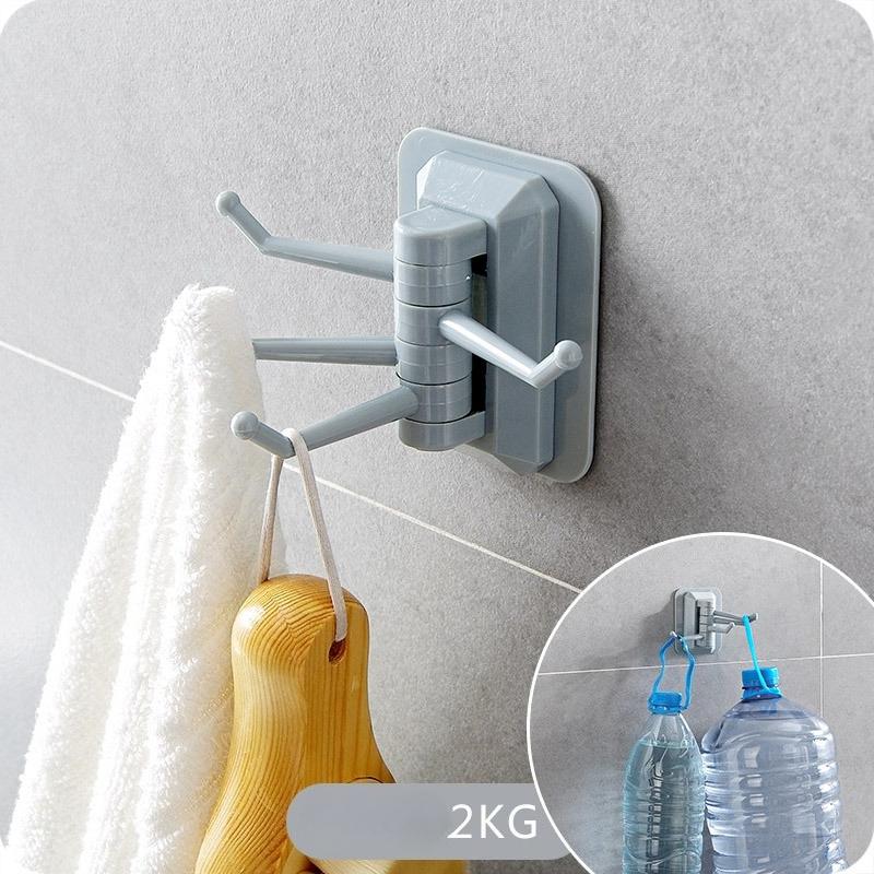 3pcs Multi Purpose Rotary Hook Strong Adhesive Towel Rack Bathroom Wall Shelf
