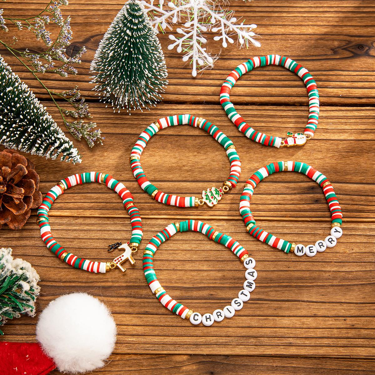 Фестиваль Ветра Санта-Клаус Олень Подвеска Браслет, Рождественский Хрустальный Бисерный Регулируемый Керамический Браслет