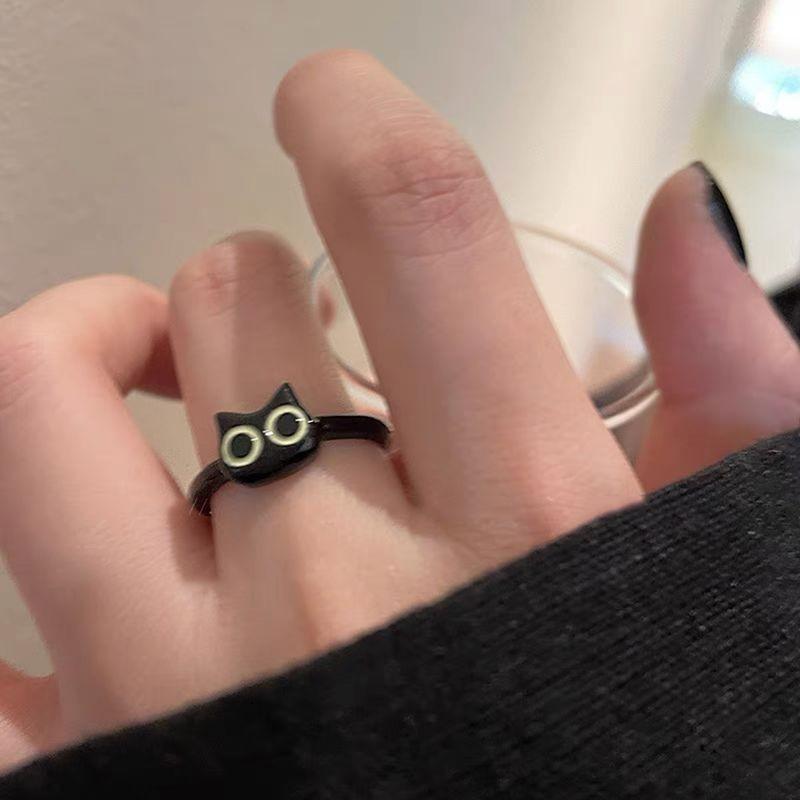 Black Cat Eyecatching Monster Design Ring Artistic Cartoon Accessory For Distinctive Women