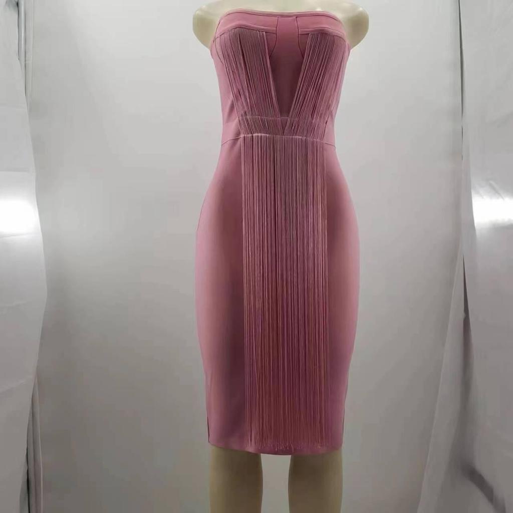 2024 Elegantes ärmelloses Bandage-Kleid mit Quaste, Tube-Top für Damen