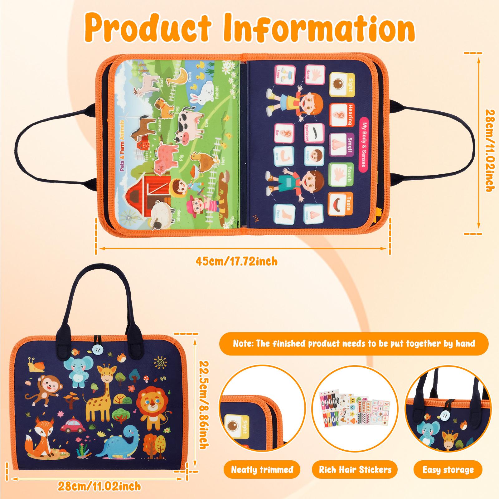 Felt Cloth Busy Book Promote Cognitive Development Activity Sensory Board Educational Book Enhance Concentration for Kid Child